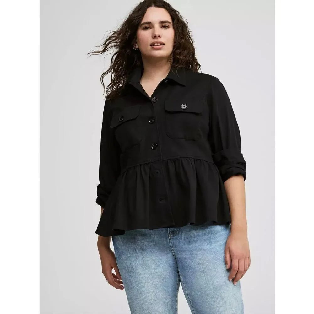 Torrid sz 2 nwt black peplum military jacket/coat safari/utility